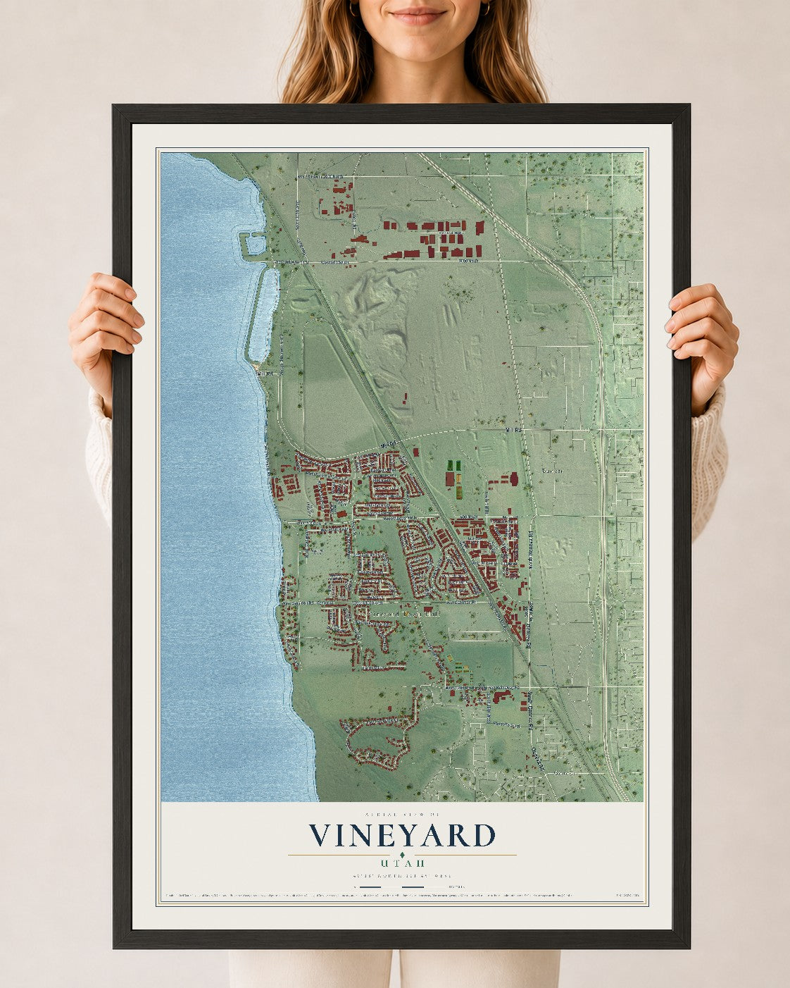 Map of Vineyard, Utah, 24 x 36 inch print in a black wood frame