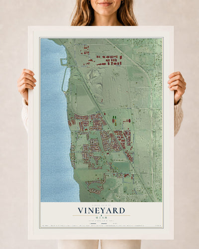 Map of Vineyard, Utah, 24 x 36 inch print in a white wood frame