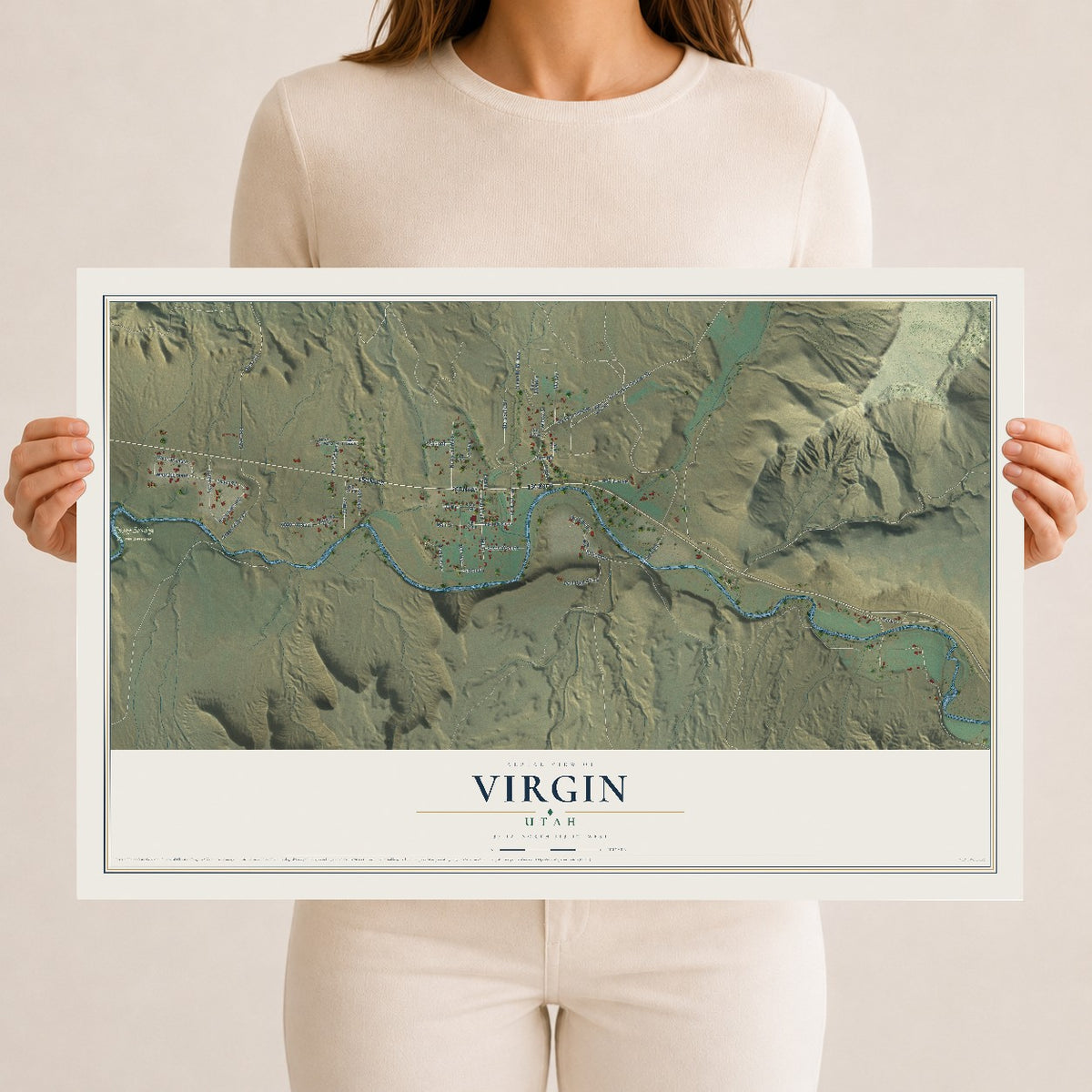 Map of Virgin, Utah, 12 x 18 inch unframed archival matte print