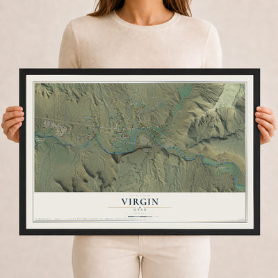 Map of Virgin, Utah, 12 x 18 inch print in a black wood frame