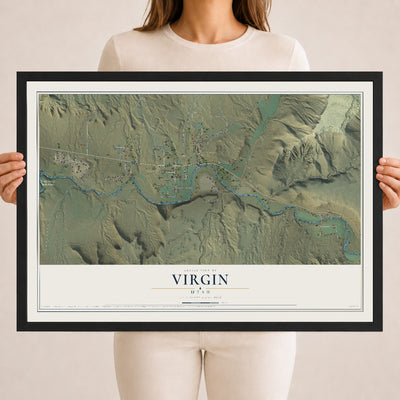 Map of Virgin, Utah, 18 x 24 inch print in a black wood frame
