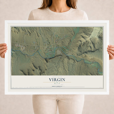 Map of Virgin, Utah, 18 x 24 inch print in a white wood frame