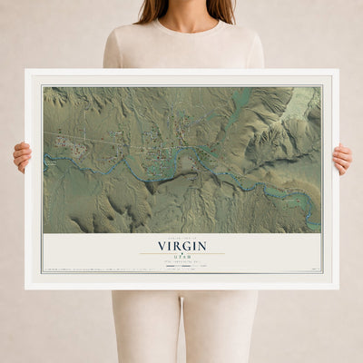 Map of Virgin, Utah, 24 x 36 inch print in a white wood frame