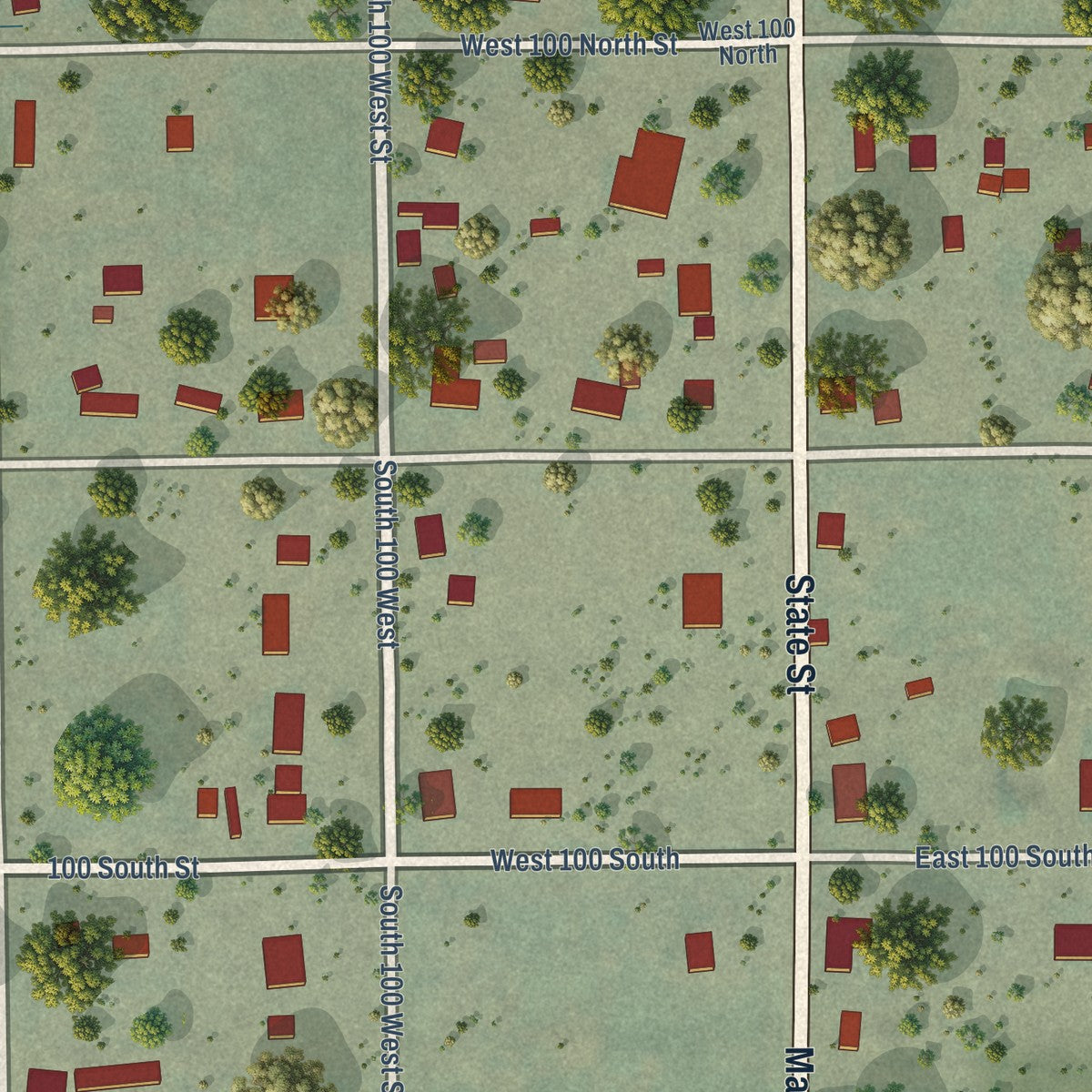 Close-up of the map of Wales, Utah print showing street and building detail