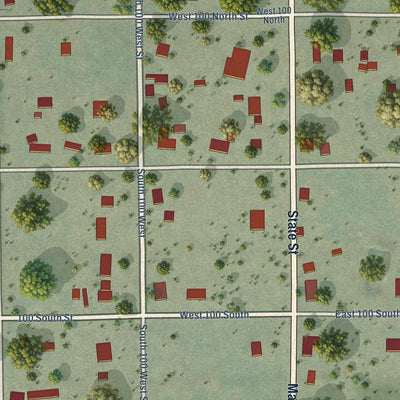 Close-up of the map of Wales, Utah print showing street and building detail