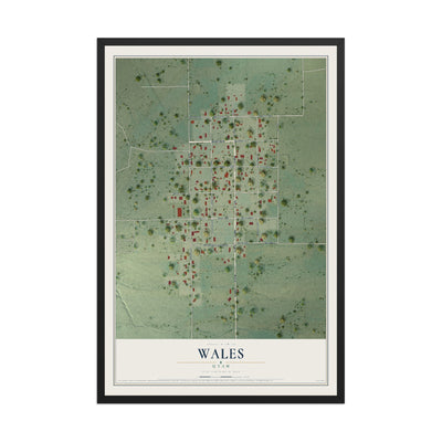 Map of Wales, Utah, 12 x 18 inch print in a black wood frame