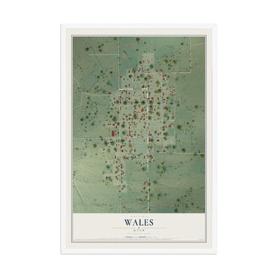 Map of Wales, Utah, 12 x 18 inch print in a white wood frame