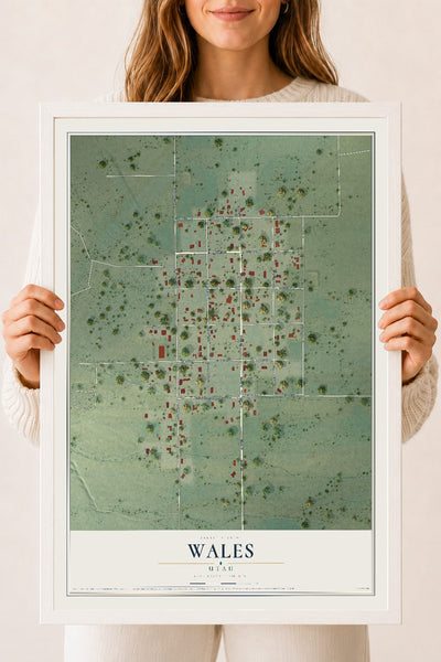 Map of Wales, Utah, 18 x 24 inch print in a white wood frame