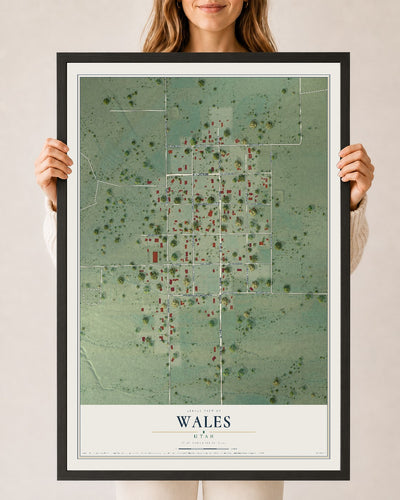 Map of Wales, Utah, 24 x 36 inch print in a black wood frame
