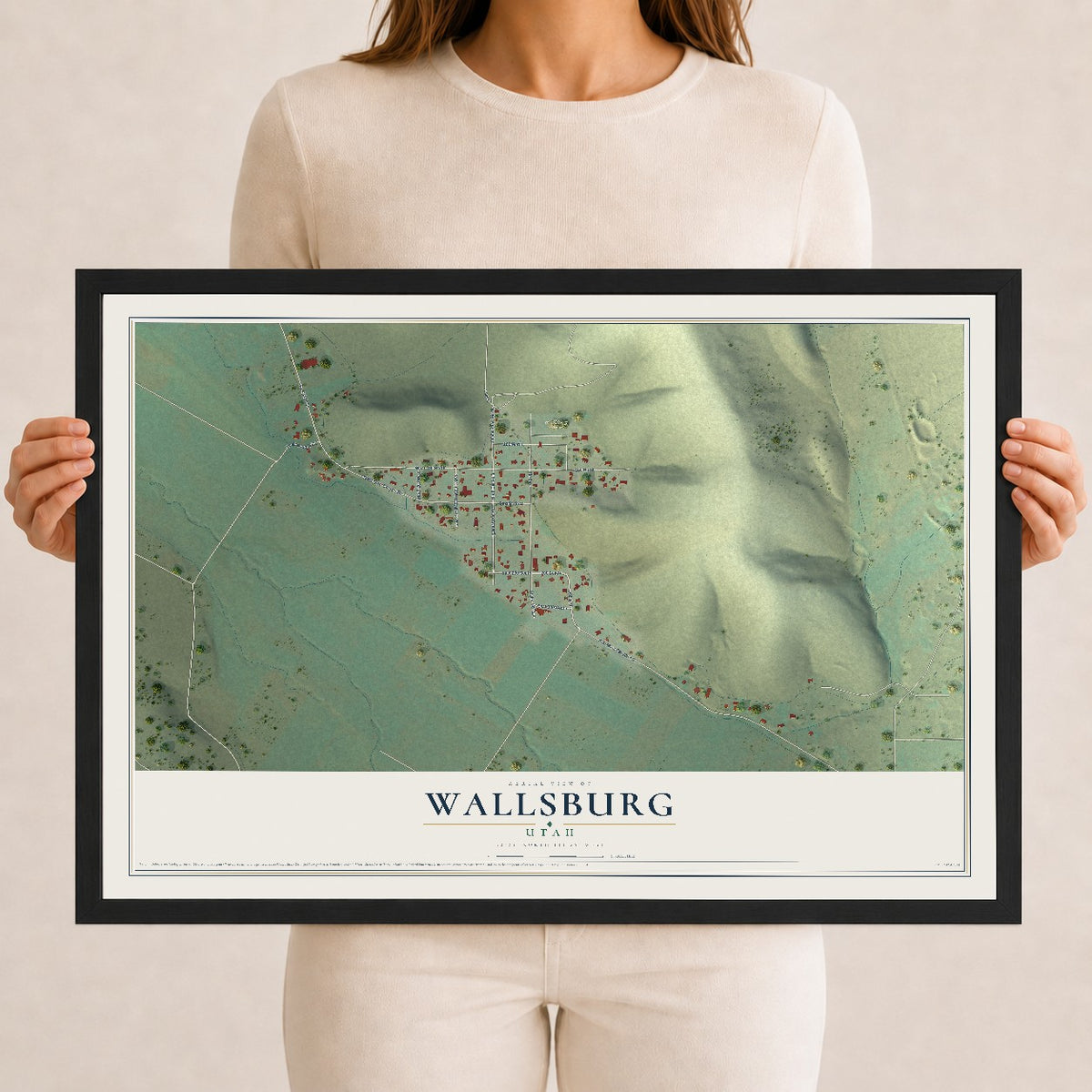 Map of Wallsburg, Utah, 12 x 18 inch print in a black wood frame