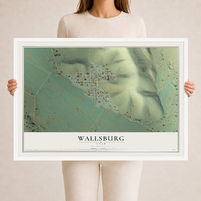 Map of Wallsburg, Utah, 24 x 36 inch print in a white wood frame