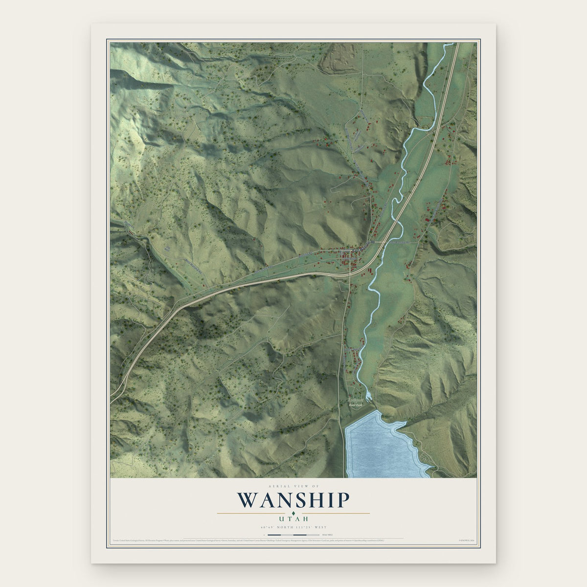 Wanship, Utah map print, the full design