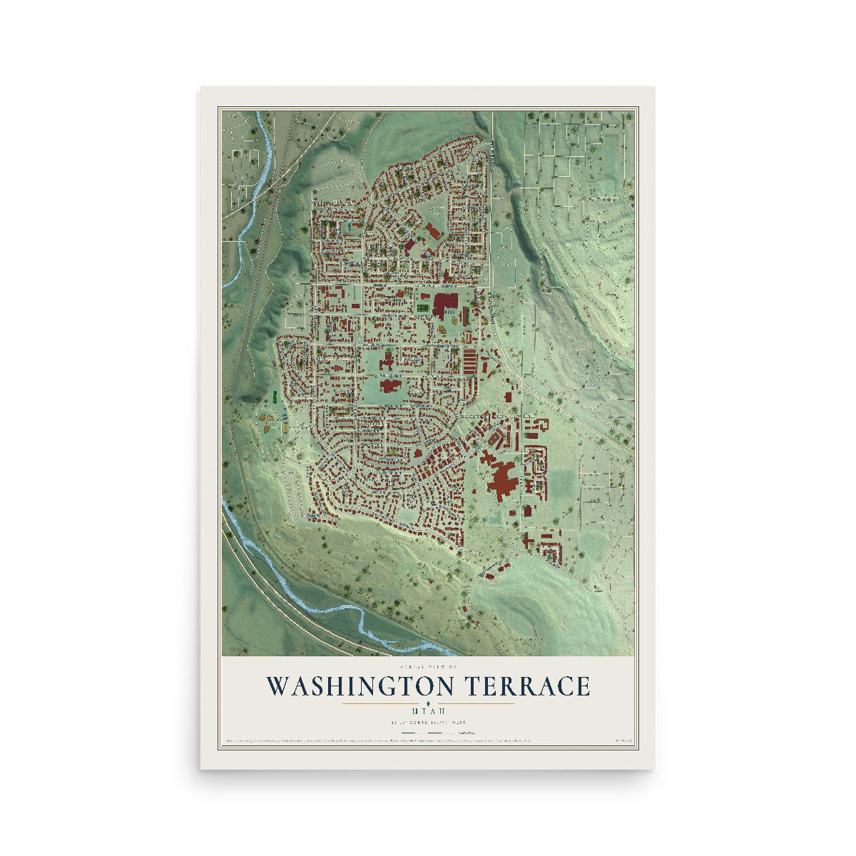 Map of Washington Terrace, Utah, 12 x 18 inch unframed archival matte print