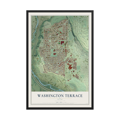 Map of Washington Terrace, Utah, 12 x 18 inch print in a black wood frame