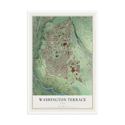 Map of Washington Terrace, Utah, 12 x 18 inch print in a white wood frame