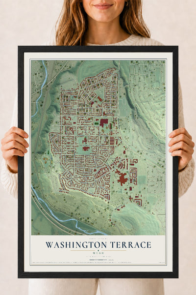 Map of Washington Terrace, Utah, 18 x 24 inch print in a black wood frame