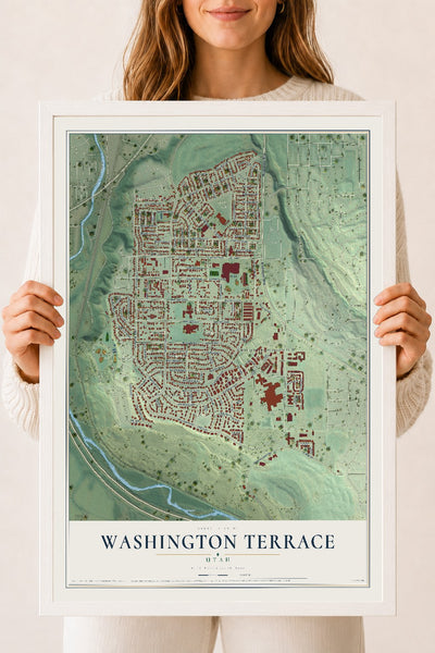 Map of Washington Terrace, Utah, 18 x 24 inch print in a white wood frame