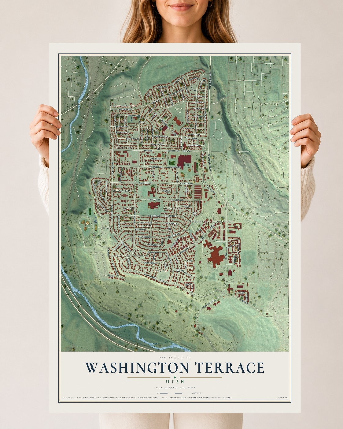 Map of Washington Terrace, Utah, 24 x 36 inch unframed archival matte print