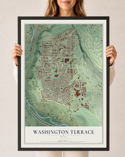 Map of Washington Terrace, Utah, 24 x 36 inch print in a black wood frame