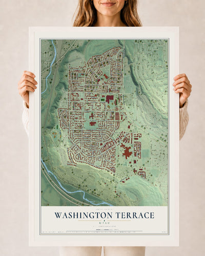 Map of Washington Terrace, Utah, 24 x 36 inch print in a white wood frame