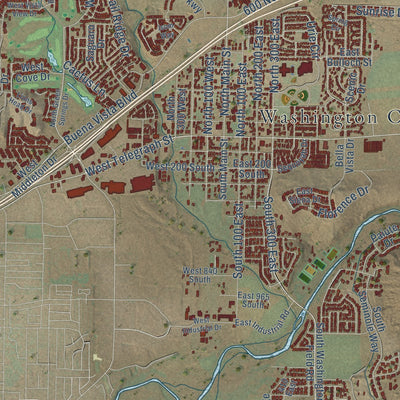 Close-up of the map of Washington, Utah print showing street and building detail