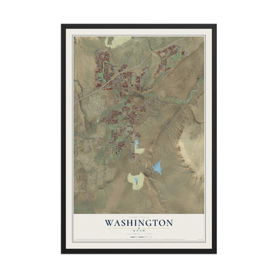 Map of Washington, Utah, 12 x 18 inch print in a black wood frame