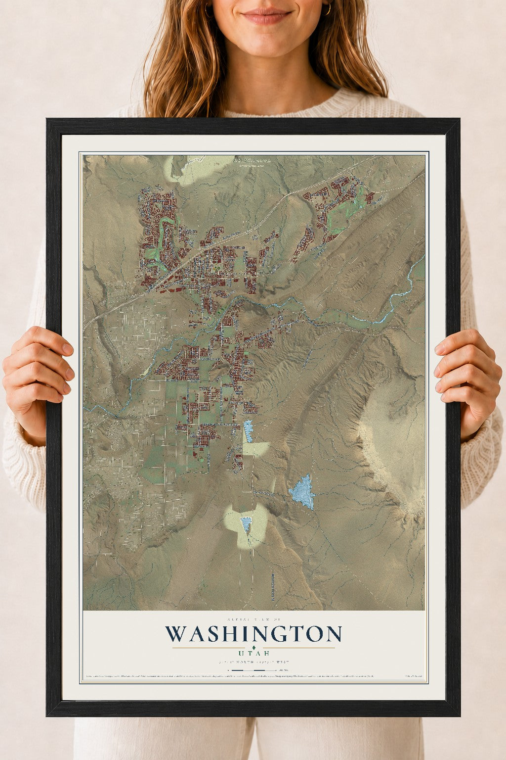 Map of Washington, Utah, 18 x 24 inch print in a black wood frame