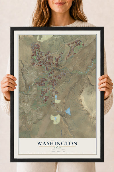 Map of Washington, Utah, 18 x 24 inch print in a black wood frame