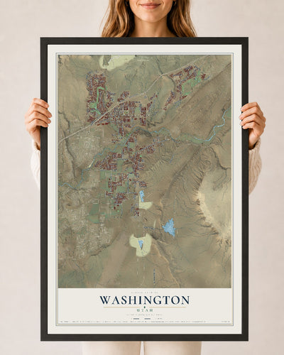 Map of Washington, Utah, 24 x 36 inch print in a black wood frame