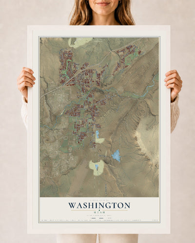 Map of Washington, Utah, 24 x 36 inch print in a white wood frame