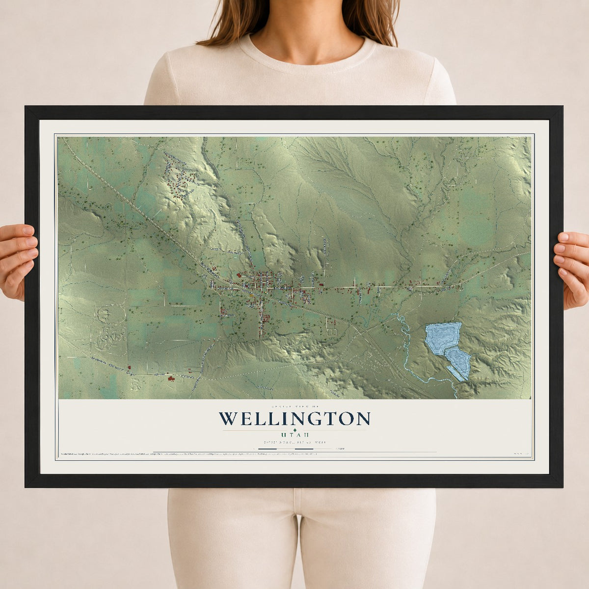 Map of Wellington, Utah, 18 x 24 inch print in a black wood frame