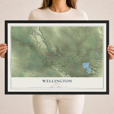 Map of Wellington, Utah, 18 x 24 inch print in a black wood frame