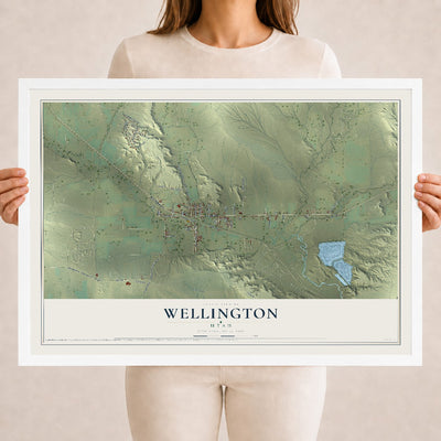 Map of Wellington, Utah, 18 x 24 inch print in a white wood frame
