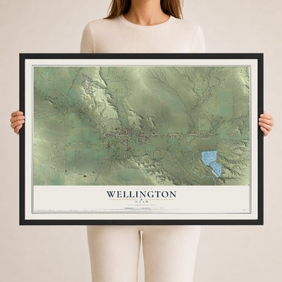 Map of Wellington, Utah, 24 x 36 inch print in a black wood frame