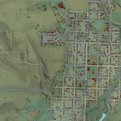 Close-up of the map of Wellsville, Utah print showing street and building detail