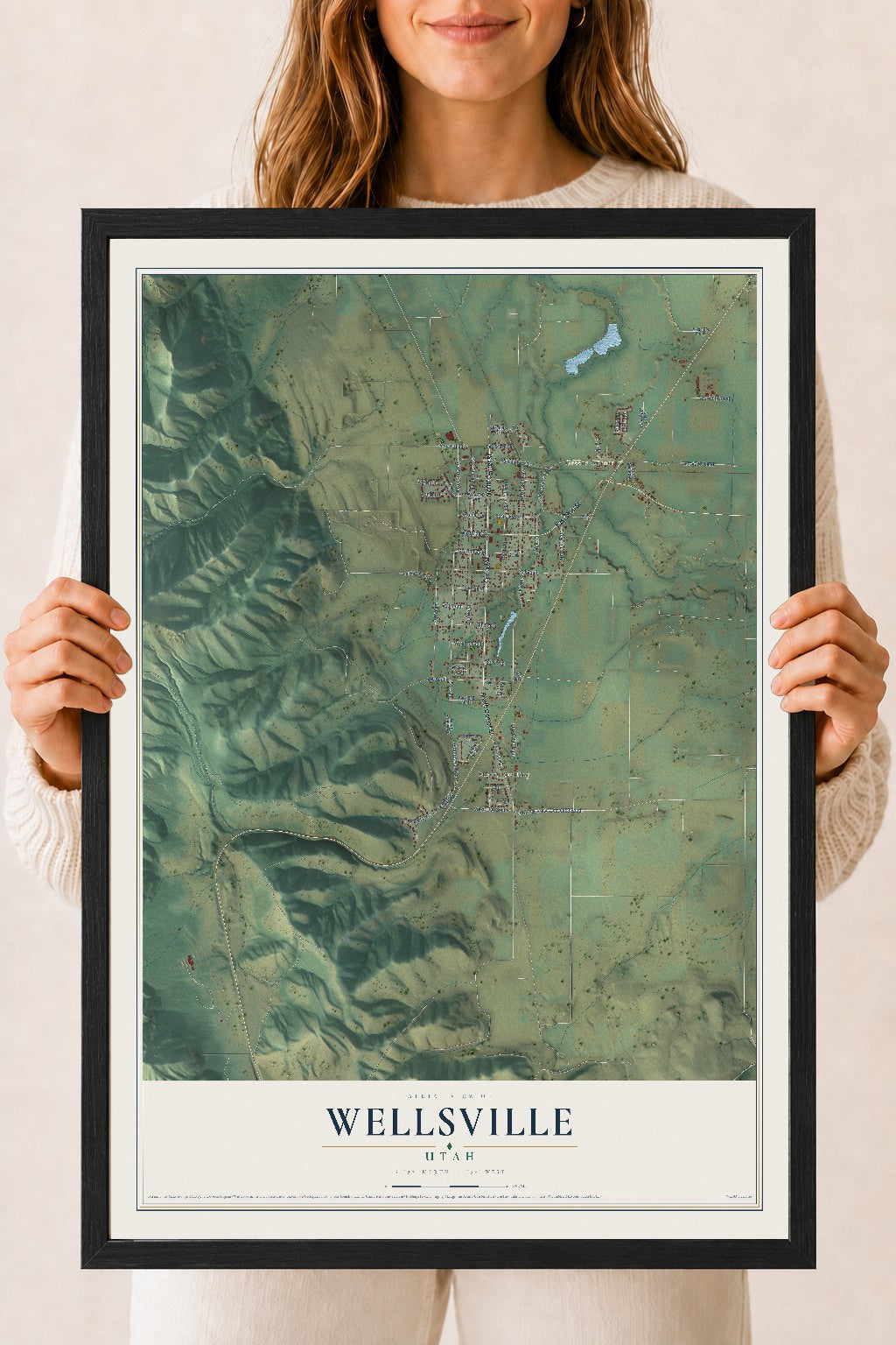 Map of Wellsville, Utah, 18 x 24 inch print in a black wood frame