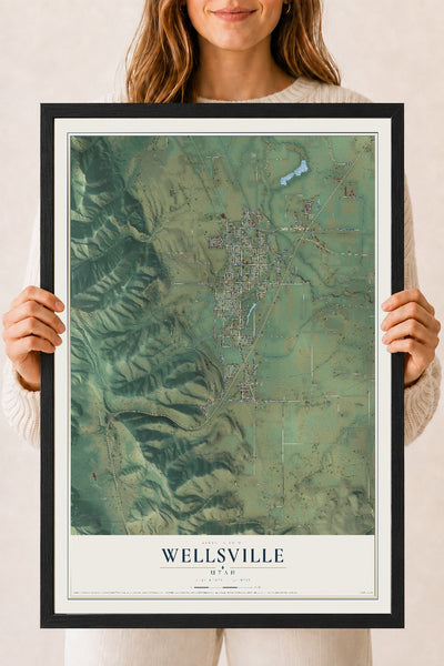 Map of Wellsville, Utah, 18 x 24 inch print in a black wood frame