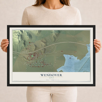 Map of Wendover, Utah, 12 x 18 inch print in a black wood frame