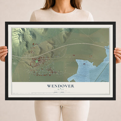 Map of Wendover, Utah, 18 x 24 inch print in a black wood frame