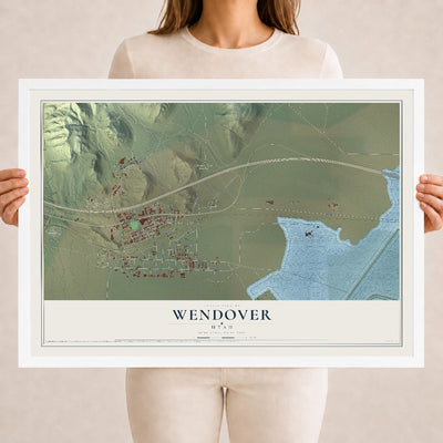 Map of Wendover, Utah, 18 x 24 inch print in a white wood frame