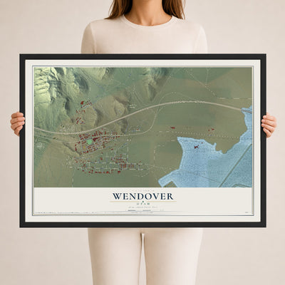 Map of Wendover, Utah, 24 x 36 inch print in a black wood frame