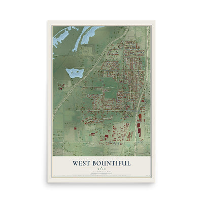 Map of West Bountiful, Utah, 12 x 18 inch unframed archival matte print