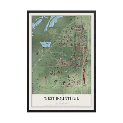Map of West Bountiful, Utah, 12 x 18 inch print in a black wood frame