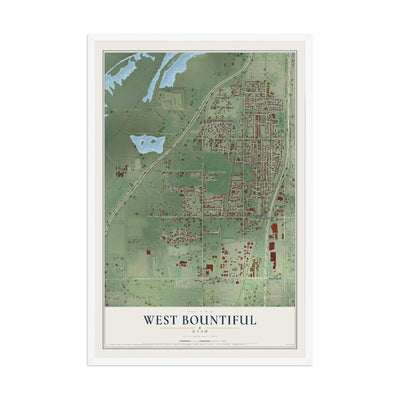 Map of West Bountiful, Utah, 12 x 18 inch print in a white wood frame