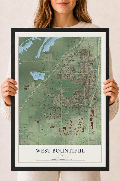 Map of West Bountiful, Utah, 18 x 24 inch print in a black wood frame