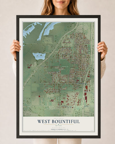 Map of West Bountiful, Utah, 24 x 36 inch print in a black wood frame
