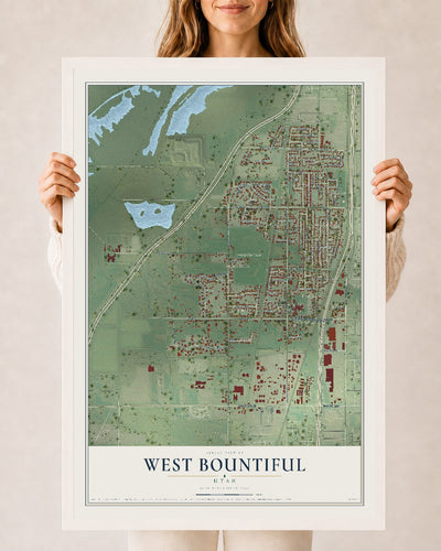 Map of West Bountiful, Utah, 24 x 36 inch print in a white wood frame