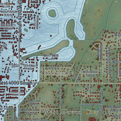 Close-up of the map of West Haven, Utah print showing street and building detail