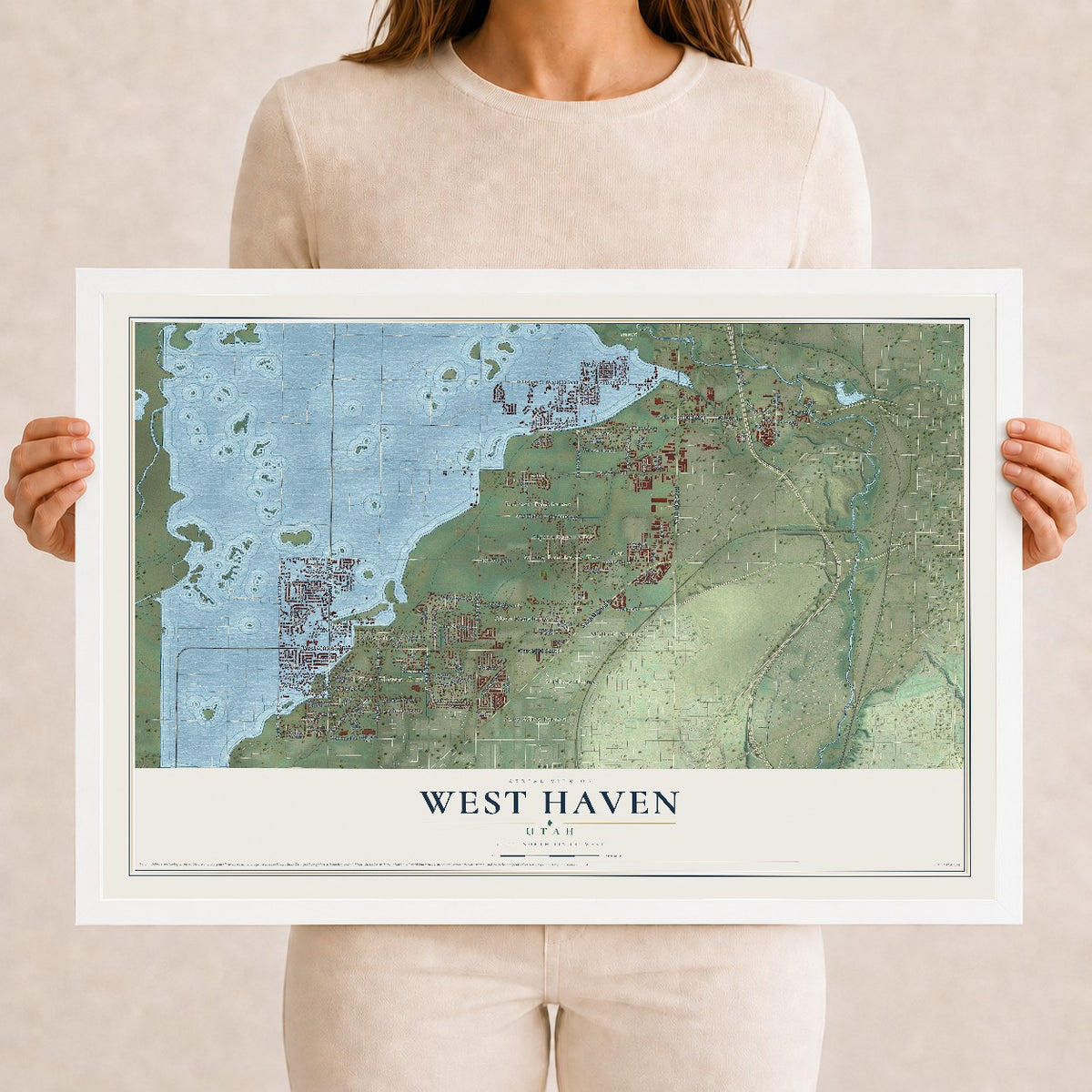Map of West Haven, Utah, 12 x 18 inch print in a white wood frame