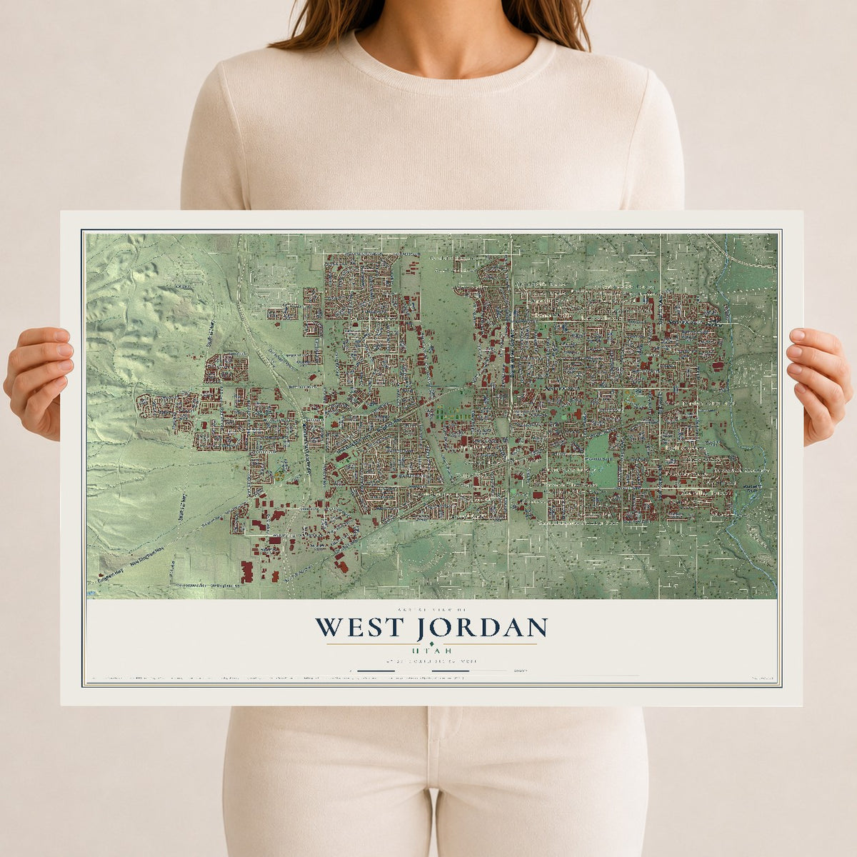 Map of West Jordan, Utah, 12 x 18 inch unframed archival matte print